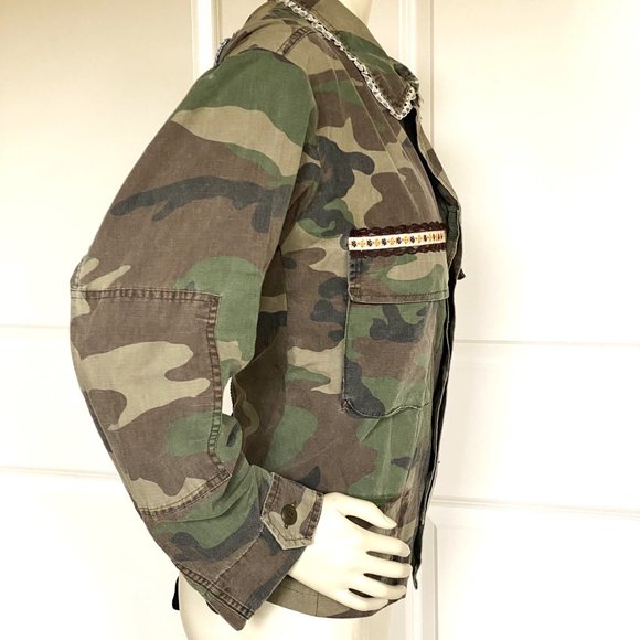 VINTAGE RILEY GREEN CAMO COTTON COMBAT JACKET SIZE: M / L - Picture 3 of 9